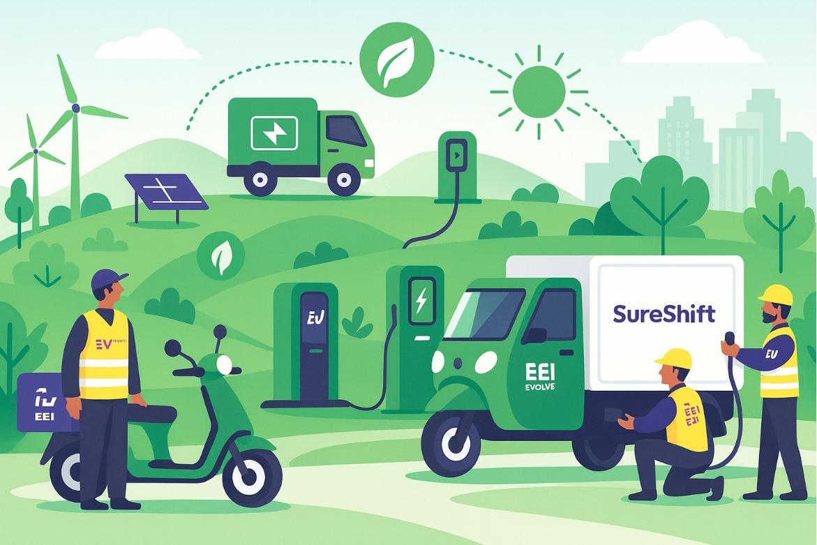 Illustration of Lium Go two-wheelers and SureShift three and four wheelers managed by EEI Evolve workforce